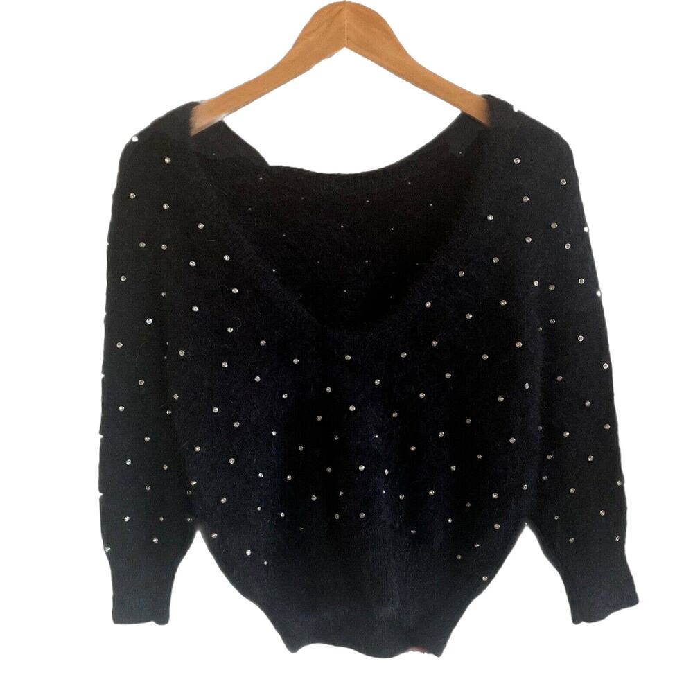 BA&SH Amby Sweater Rhinestones Angora Jumper Black Noir Pull US 4 Small NWT - Picture 10 of 11